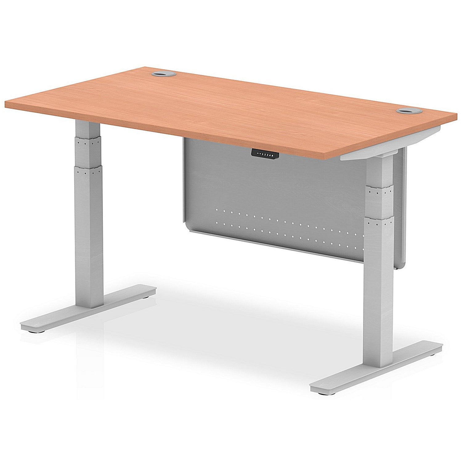 Air Modesty 1400mm Rectangular Cable Port Height Adjustable Desk, Silver Leg & Modesty Panel, Beech Easy2Order : HA01322