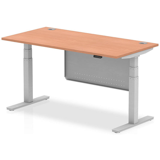 Air Modesty 1600mm Rectangular Cable Port Height Adjustable Desk, Silver Leg & Modesty Panel, Beech Easy2Order : HA01323