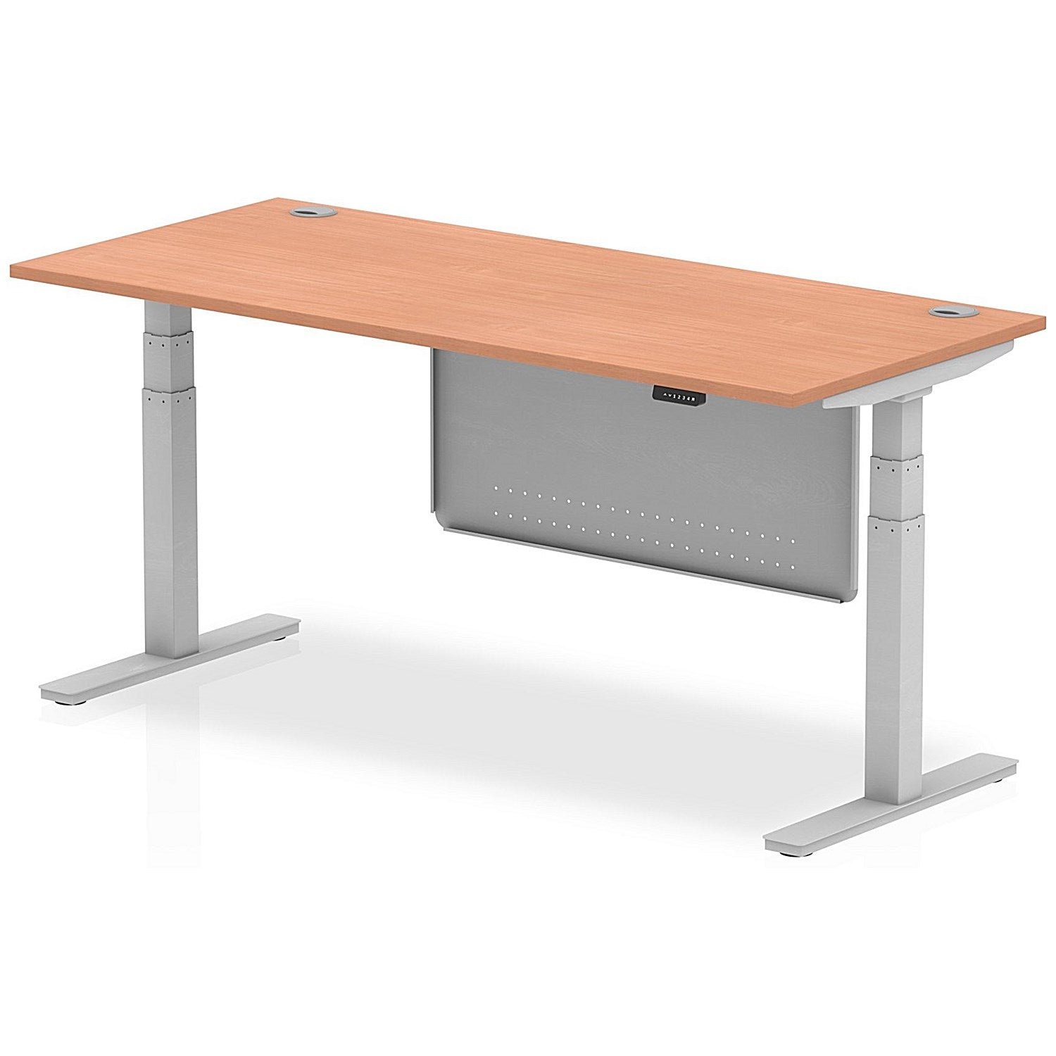 Air Modesty 1800mm Rectangular Cable Port Height Adjustable Desk, Silver Leg & Modesty Panel, Beech Easy2Order : HA01324