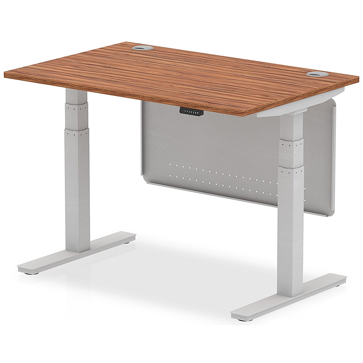 Air Modesty 1200mm Rectangular Cable Port Height Adjustable Desk, Silver Leg & Modesty Panel, Walnut Easy2Order : HA01325