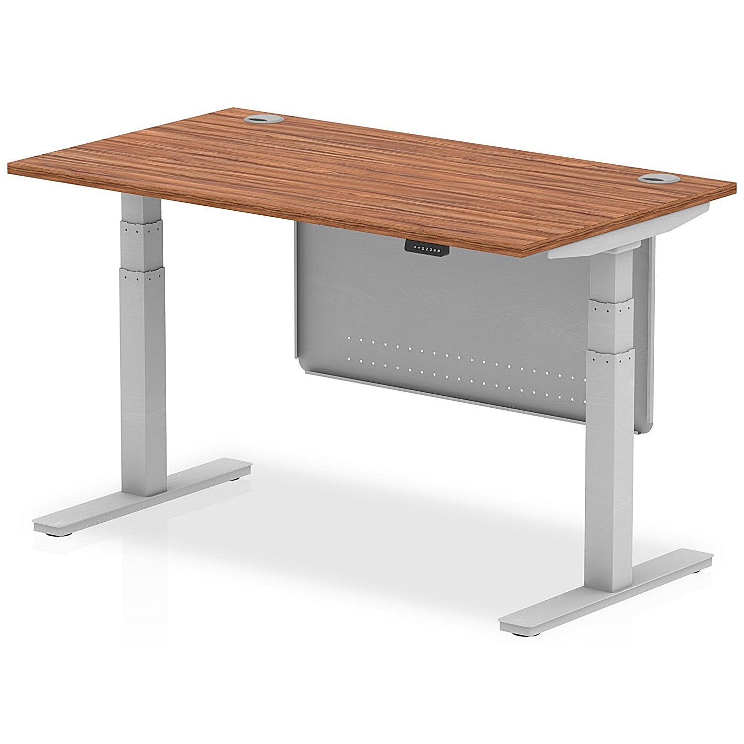 Air Modesty 1400mm Rectangular Cable Port Height Adjustable Desk, Silver Leg & Modesty Panel, Walnut Easy2Order : HA01326