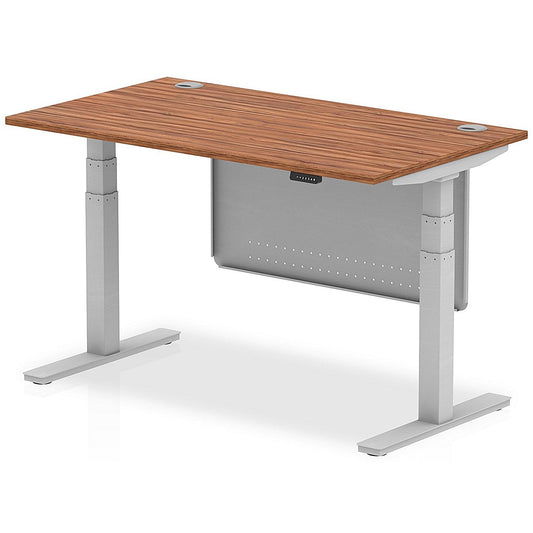 Air Modesty 1400mm Rectangular Cable Port Height Adjustable Desk, Silver Leg & Modesty Panel, Walnut Easy2Order : HA01326