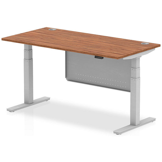 Air Modesty 1600mm Rectangular Cable Port Height Adjustable Desk, Silver Leg & Modesty Panel, Walnut Easy2Order : HA01327