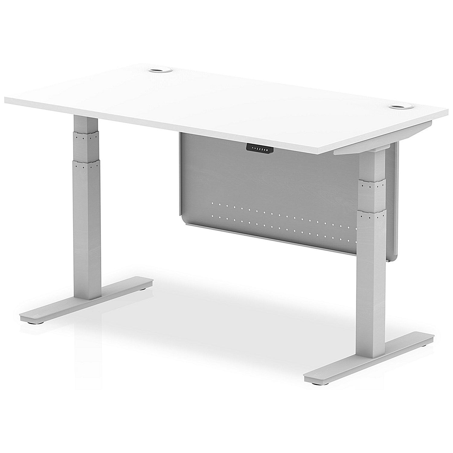 Air Modesty 1400mm Rectangular Cable Port Height Adjustable Desk, Silver Leg & Modesty Panel, White Easy2Order : HA01330