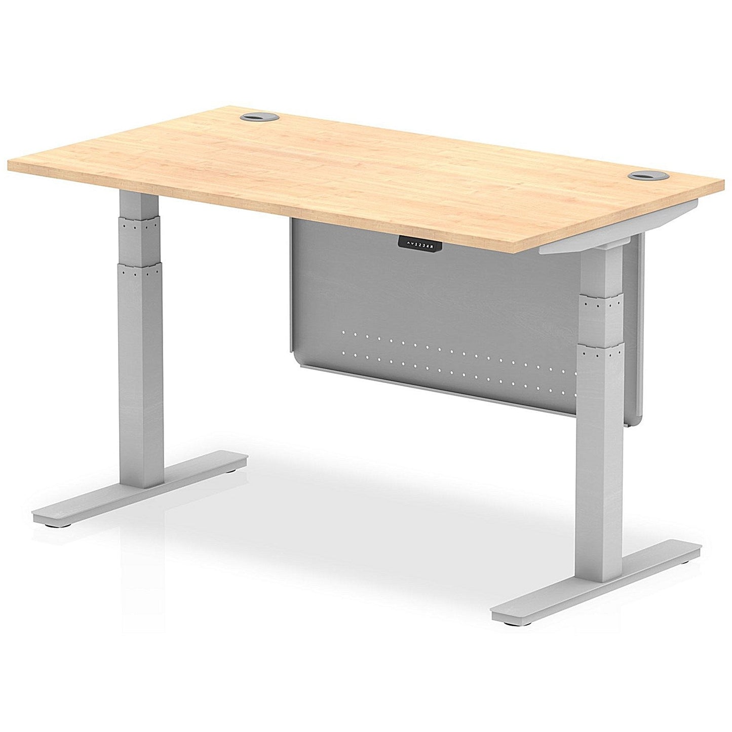 Air Modesty 1400mm Rectangular Cable Port Height Adjustable Desk, Silver Leg & Modesty Panel, Maple Easy2Order : HA01334