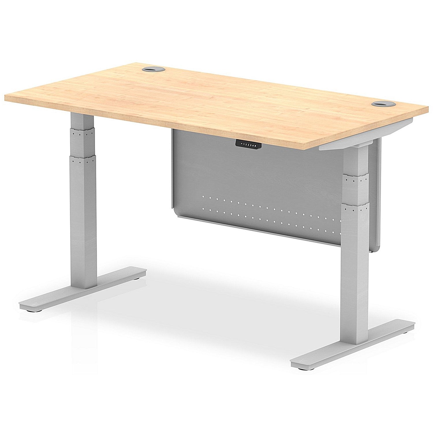Air Modesty 1400mm Rectangular Cable Port Height Adjustable Desk, Silver Leg & Modesty Panel, Maple Easy2Order : HA01334