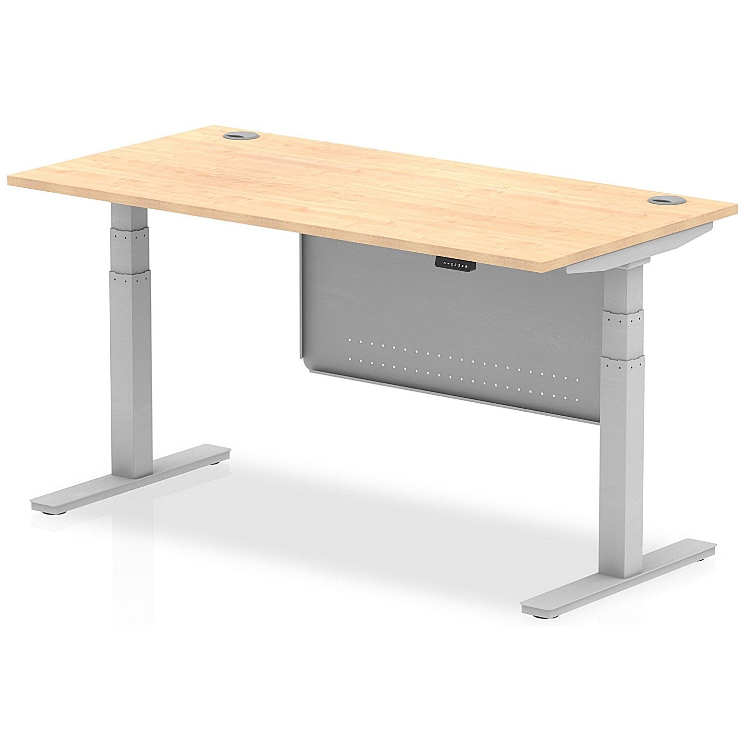 Air Modesty 1600mm Rectangular Cable Port Height Adjustable Desk, Silver Leg & Modesty Panel, Maple Easy2Order : HA01335