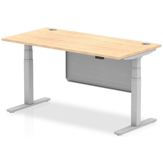 Air Modesty 1600mm Rectangular Cable Port Height Adjustable Desk, Silver Leg & Modesty Panel, Maple Easy2Order : HA01335