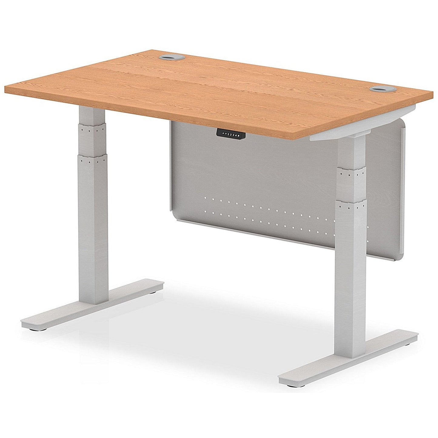 Air Modesty 1200mm Rectangular Cable Port Height Adjustable Desk, Silver Leg & Modesty Panel, Oak Easy2Order : HA01337
