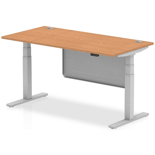 Air Modesty 1600mm Rectangular Cable Port Height Adjustable Desk, Silver Leg & Modesty Panel, Oak Easy2Order : HA01339