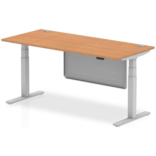 Air Modesty 1800mm Rectangular Cable Port Height Adjustable Desk, Silver Leg & Modesty Panel, Oak Easy2Order : HA01340