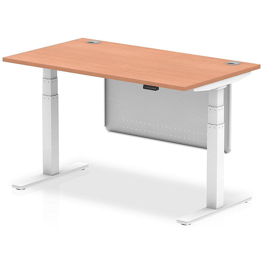 Air Modesty 1400mm Rectangular Cable Port Height Adjustable Desk, White Leg & Modesty Panel, Beech Easy2Order : HA01342