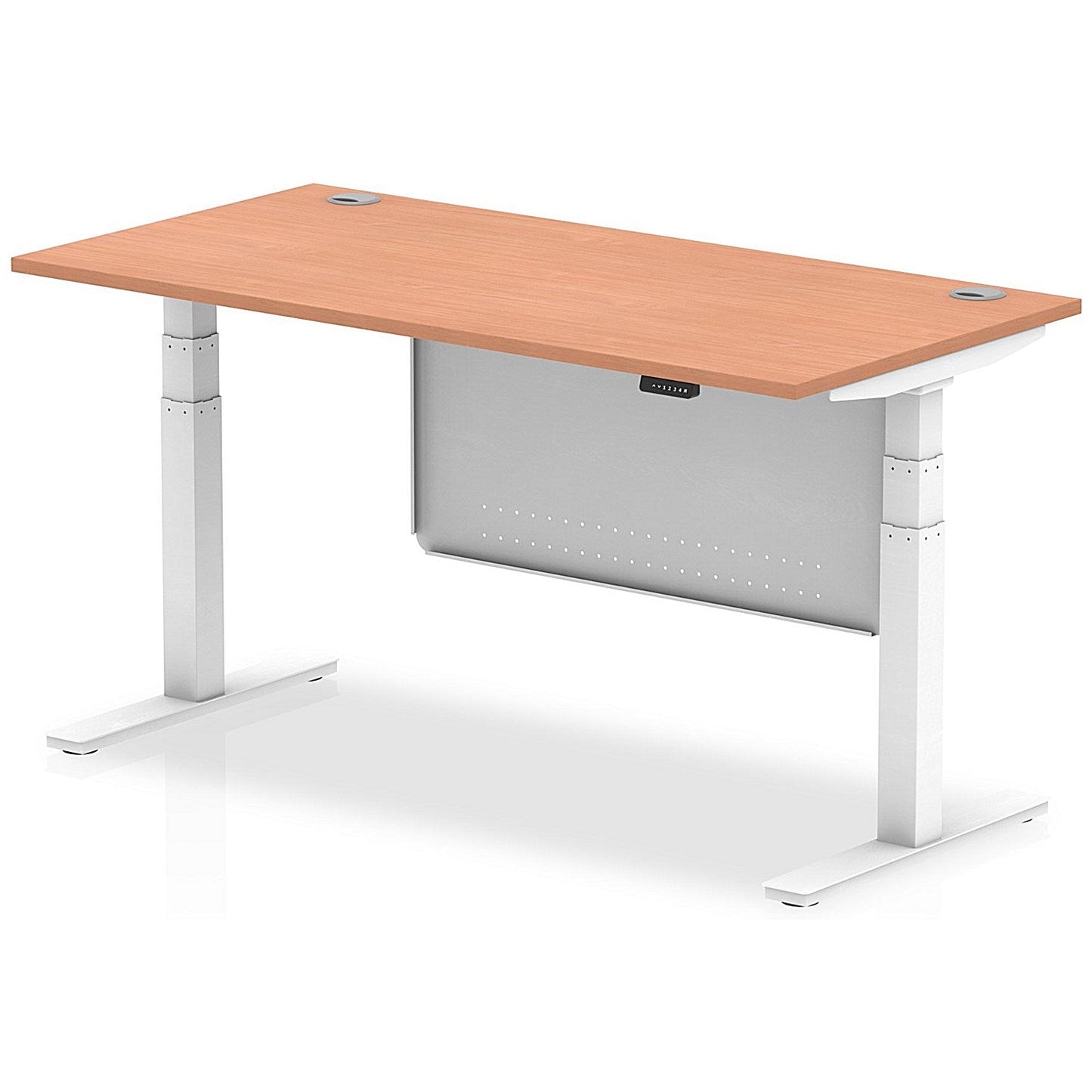 Air Modesty 1600mm Rectangular Cable Port Height Adjustable Desk, White Leg & Modesty Panel, Beech Easy2Order : HA01343