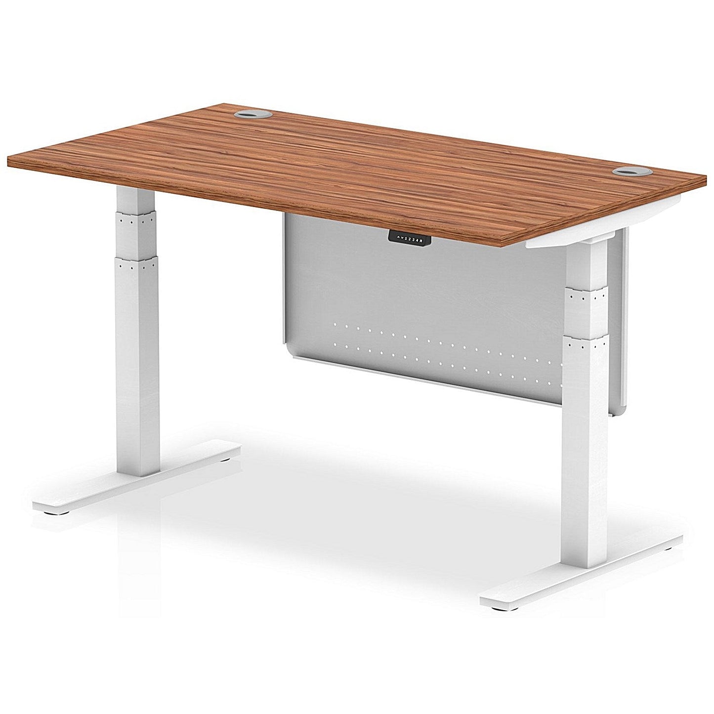 Air Modesty 1400mm Rectangular Cable Port Height Adjustable Desk, White Leg & Modesty Panel, Walnut Easy2Order : HA01346