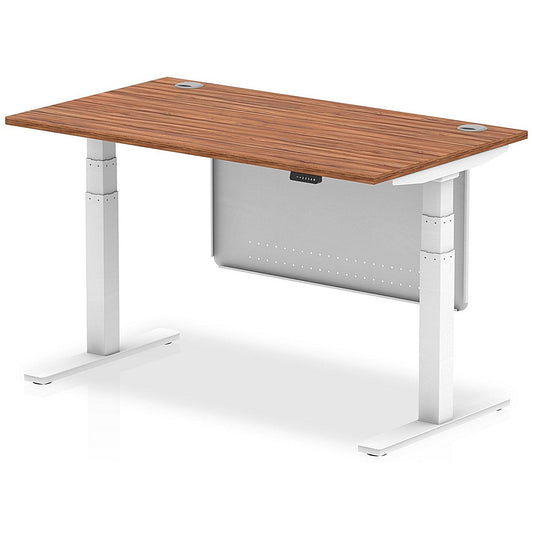 Air Modesty 1400mm Rectangular Cable Port Height Adjustable Desk, White Leg & Modesty Panel, Walnut Easy2Order : HA01346