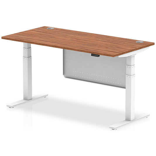 Air Modesty 1600mm Rectangular Cable Port Height Adjustable Desk, White Leg & Modesty Panel, Walnut Easy2Order : HA01347