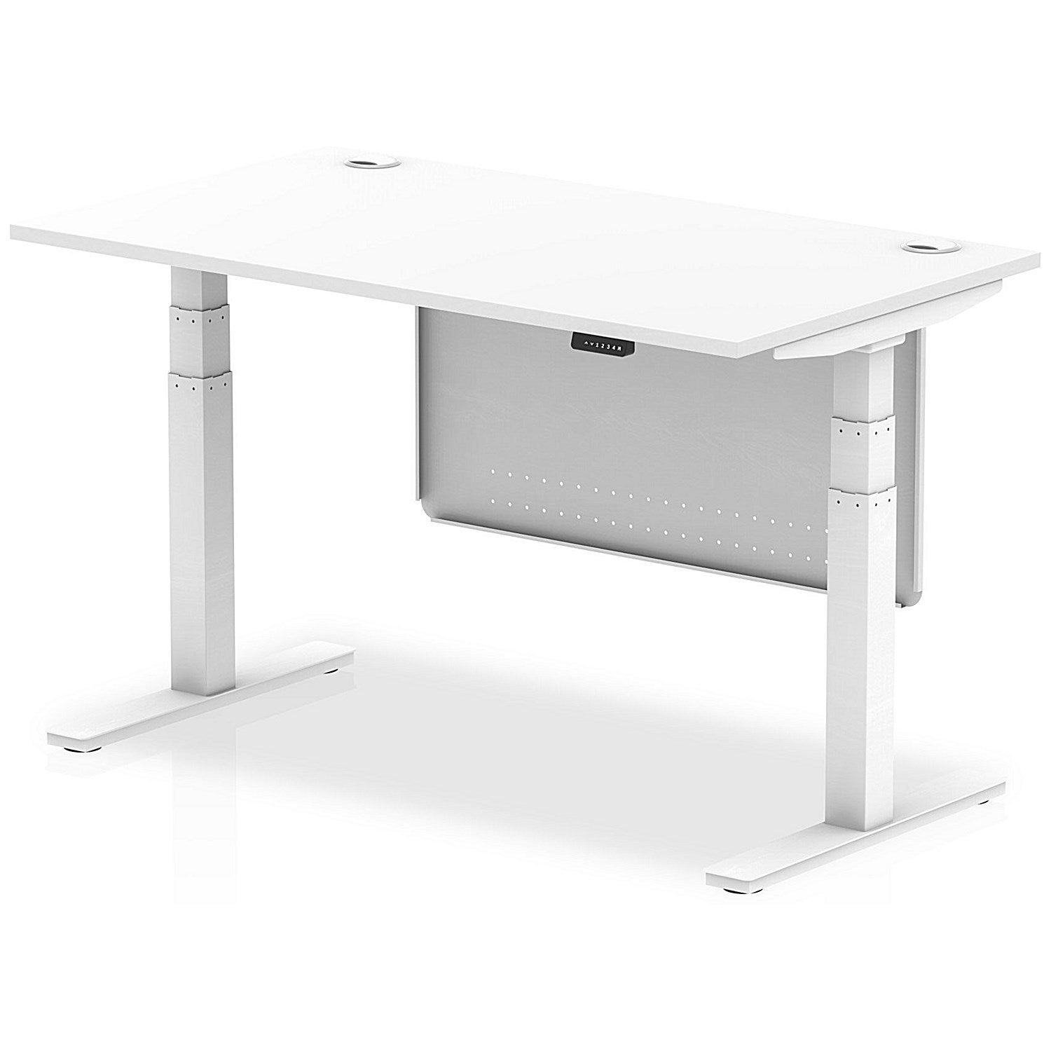 Air Modesty 1400mm Rectangular Cable Port Height Adjustable Desk, White Leg & Modesty Panel, White Easy2Order : HA01350