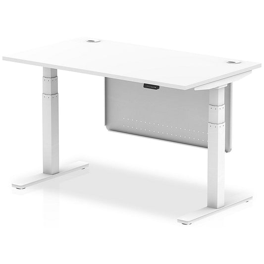 Air Modesty 1400mm Rectangular Cable Port Height Adjustable Desk, White Leg & Modesty Panel, White Easy2Order : HA01350