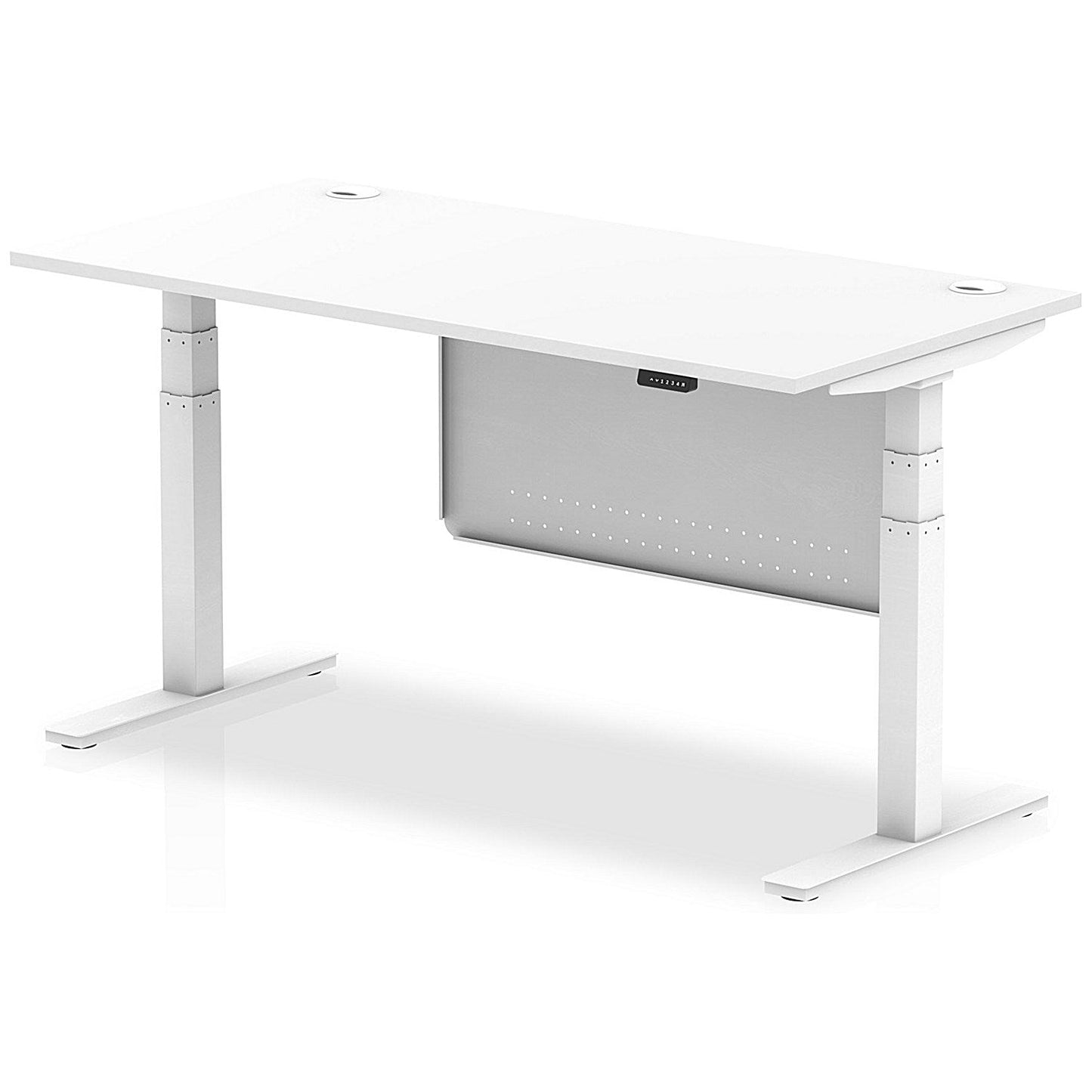 Air Modesty 1600mm Rectangular Cable Port Height Adjustable Desk, White Leg & Modesty Panel, White Easy2Order : HA01351