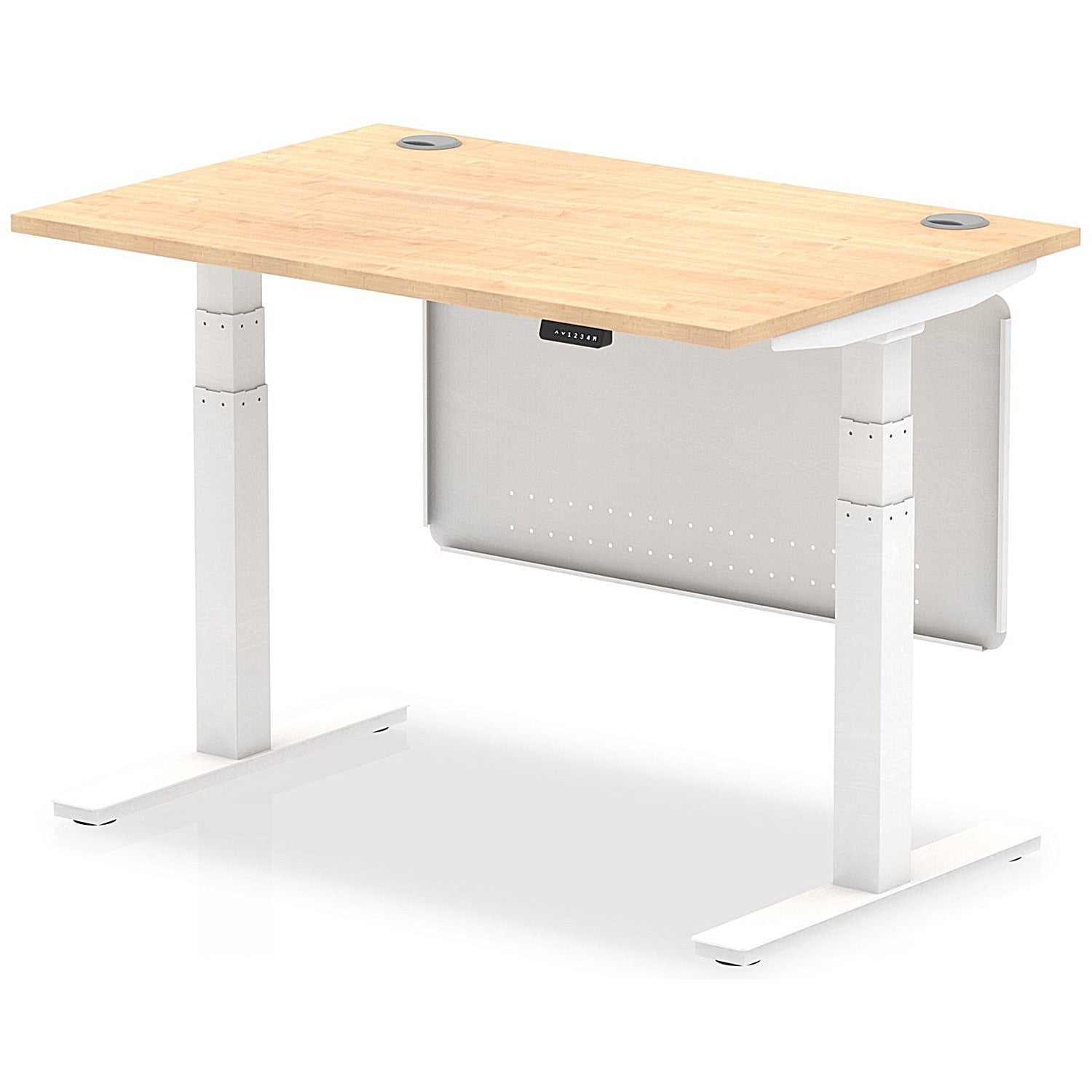 Air Modesty 1200mm Rectangular Cable Port Height Adjustable Desk, White Leg & Modesty Panel, Maple Easy2Order : HA01353
