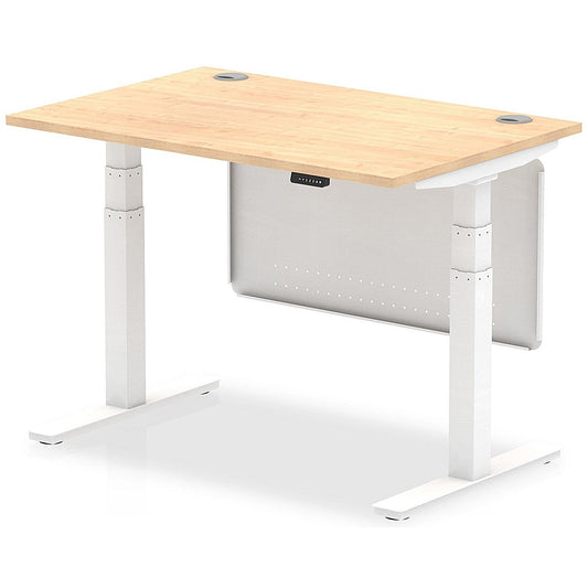 Air Modesty 1200mm Rectangular Cable Port Height Adjustable Desk, White Leg & Modesty Panel, Maple Easy2Order : HA01353