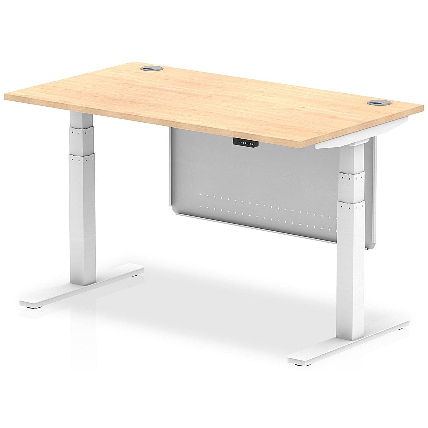 Air Modesty 1400mm Rectangular Cable Port Height Adjustable Desk, White Leg & Modesty Panel, Maple Easy2Order : HA01354