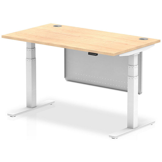 Air Modesty 1400mm Rectangular Cable Port Height Adjustable Desk, White Leg & Modesty Panel, Maple Easy2Order : HA01354