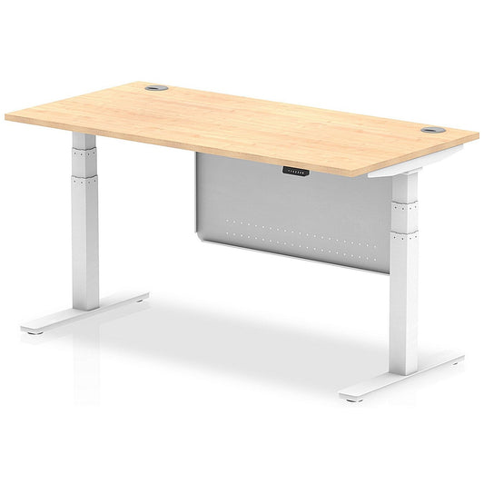 Air Modesty 1600mm Rectangular Cable Port Height Adjustable Desk, White Leg & Modesty Panel, Maple Easy2Order : HA01355