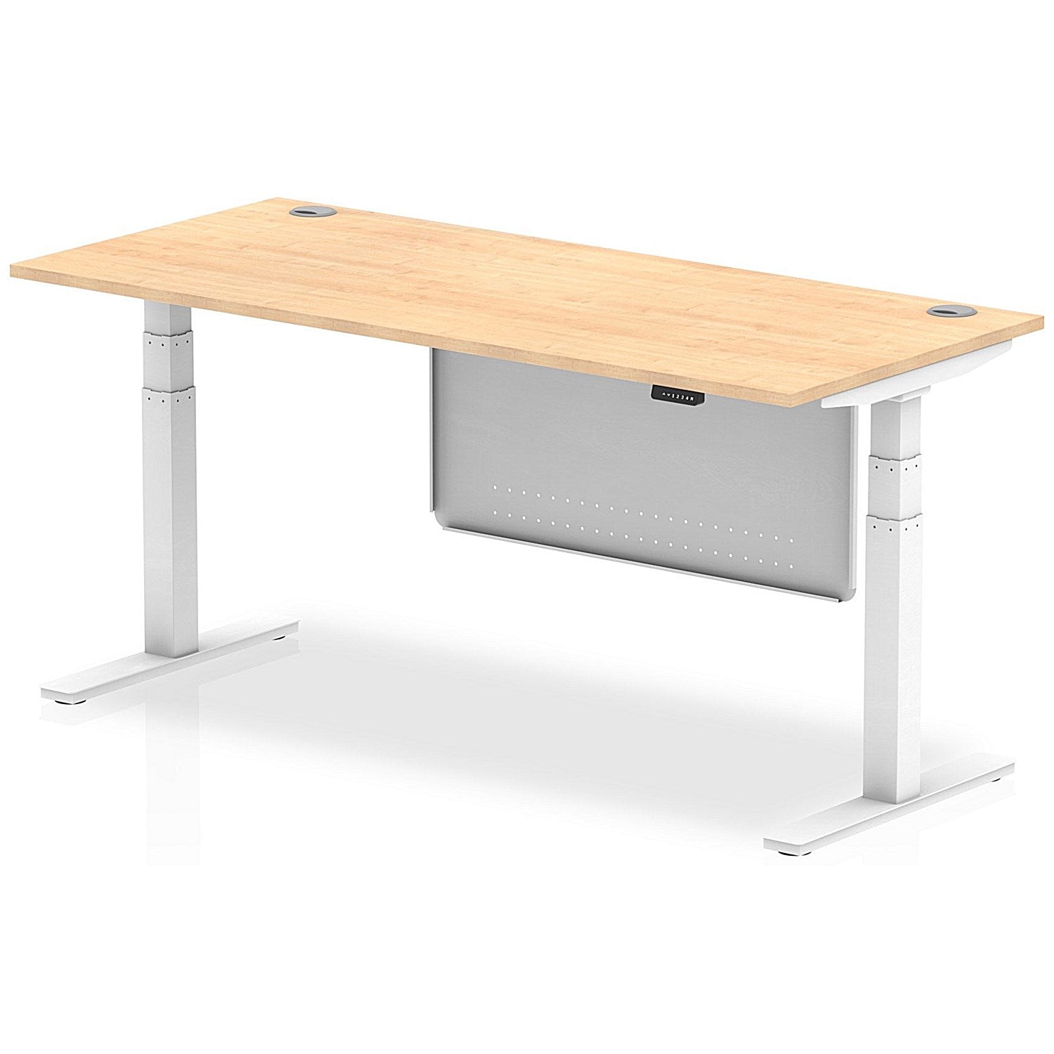 Air Modesty 1800mm Rectangular Cable Port Height Adjustable Desk, White Leg & Modesty Panel, Maple Easy2Order : HA01356