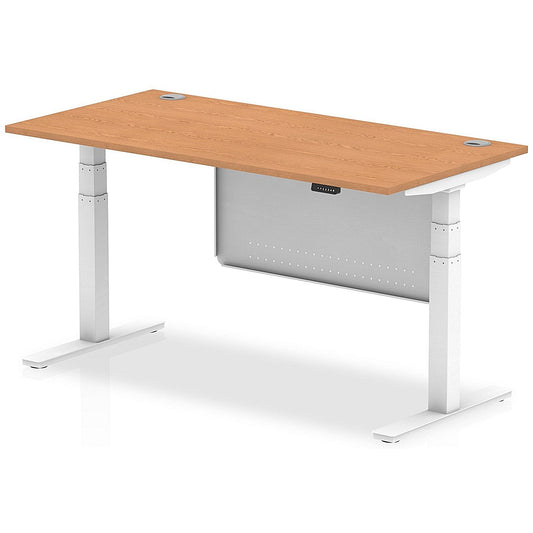 Air Modesty 1600mm Rectangular Cable Port Height Adjustable Desk, White Leg & Modesty Panel, Oak Easy2Order : HA01359