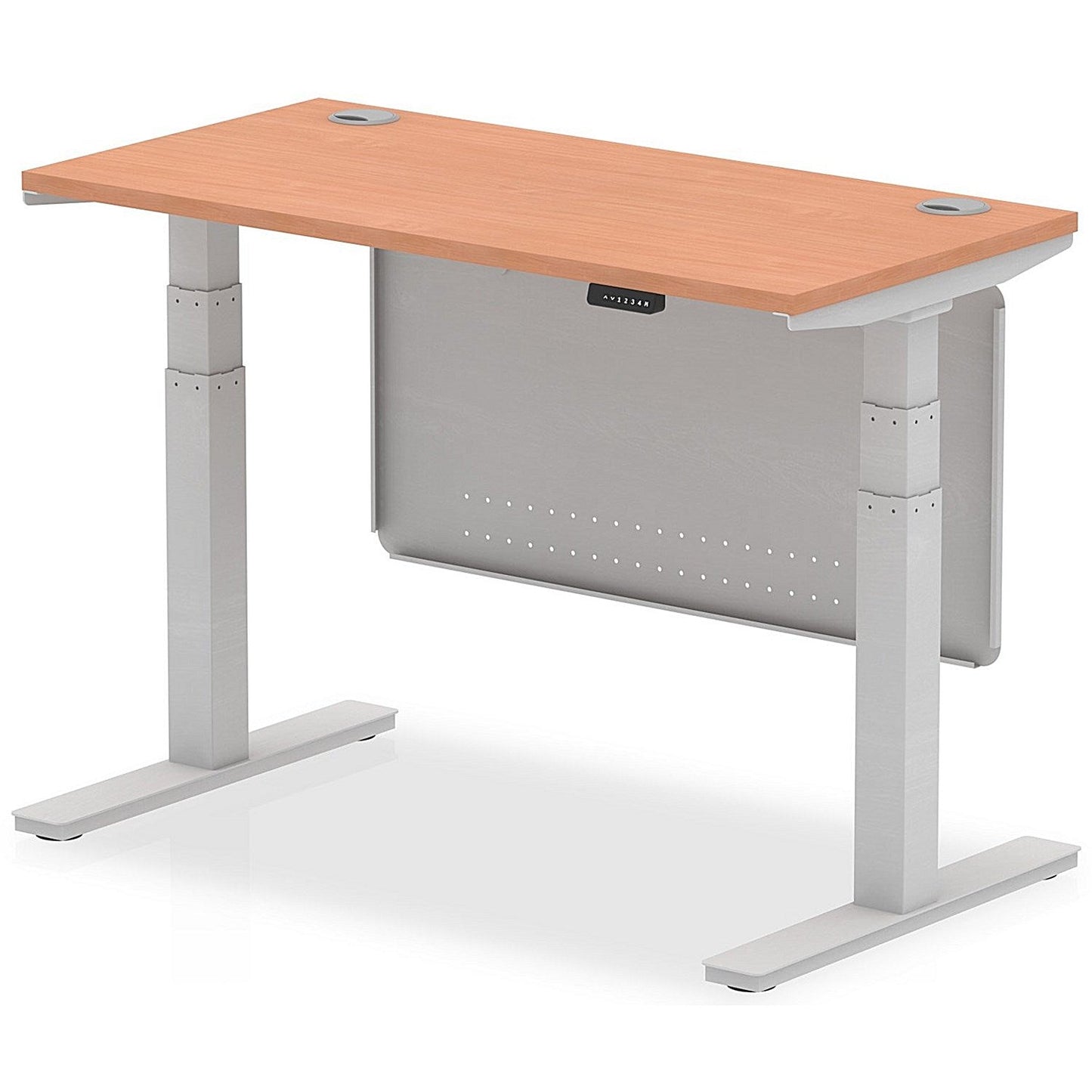 Air Modesty 1200mm Slim Rectangular Height Adjustable Desk, Silver Leg & Modesty Panel, Beech Easy2Order : HA01361