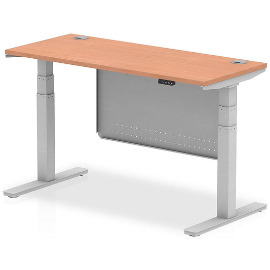 Air Modesty 1400mm Slim Rectangular Height Adjustable Desk, Silver Leg & Modesty Panel, Beech Easy2Order : HA01362
