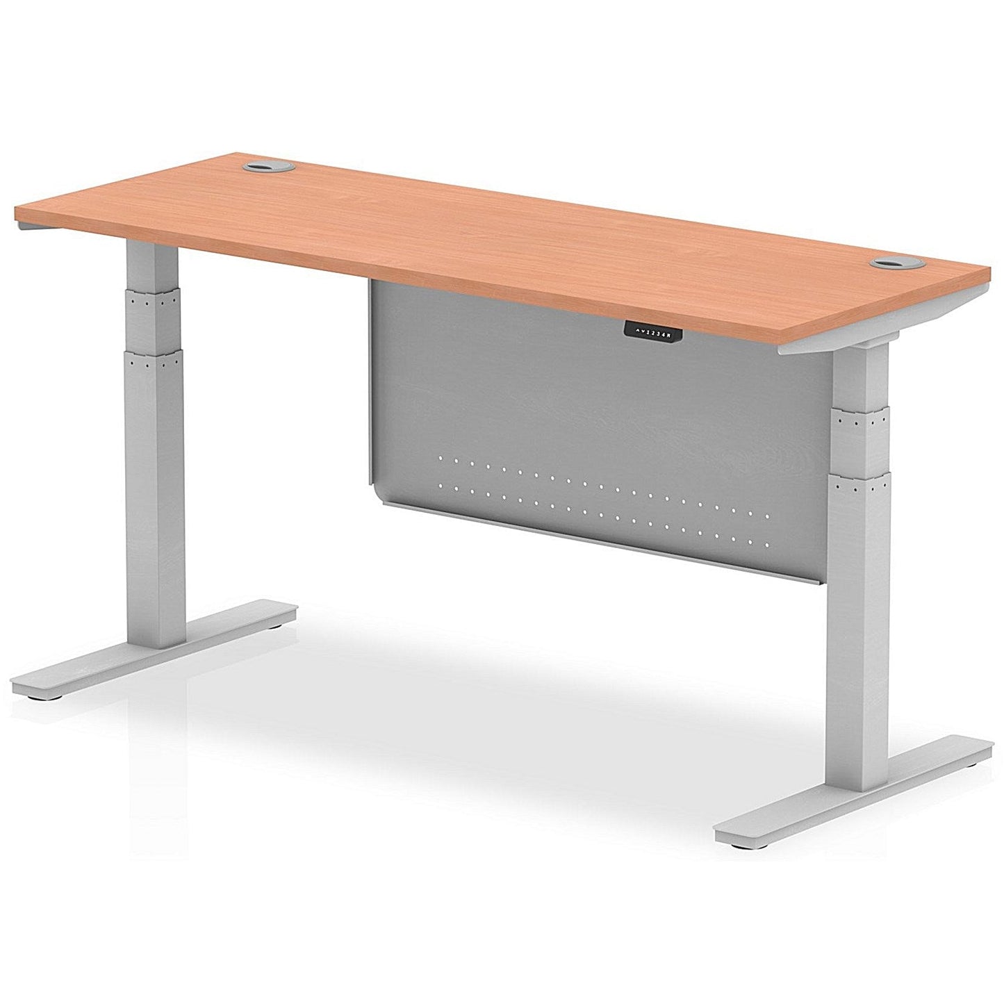 Air Modesty 1600mm Slim Rectangular Height Adjustable Desk, Silver Leg & Modesty Panel, Beech Easy2Order : HA01363