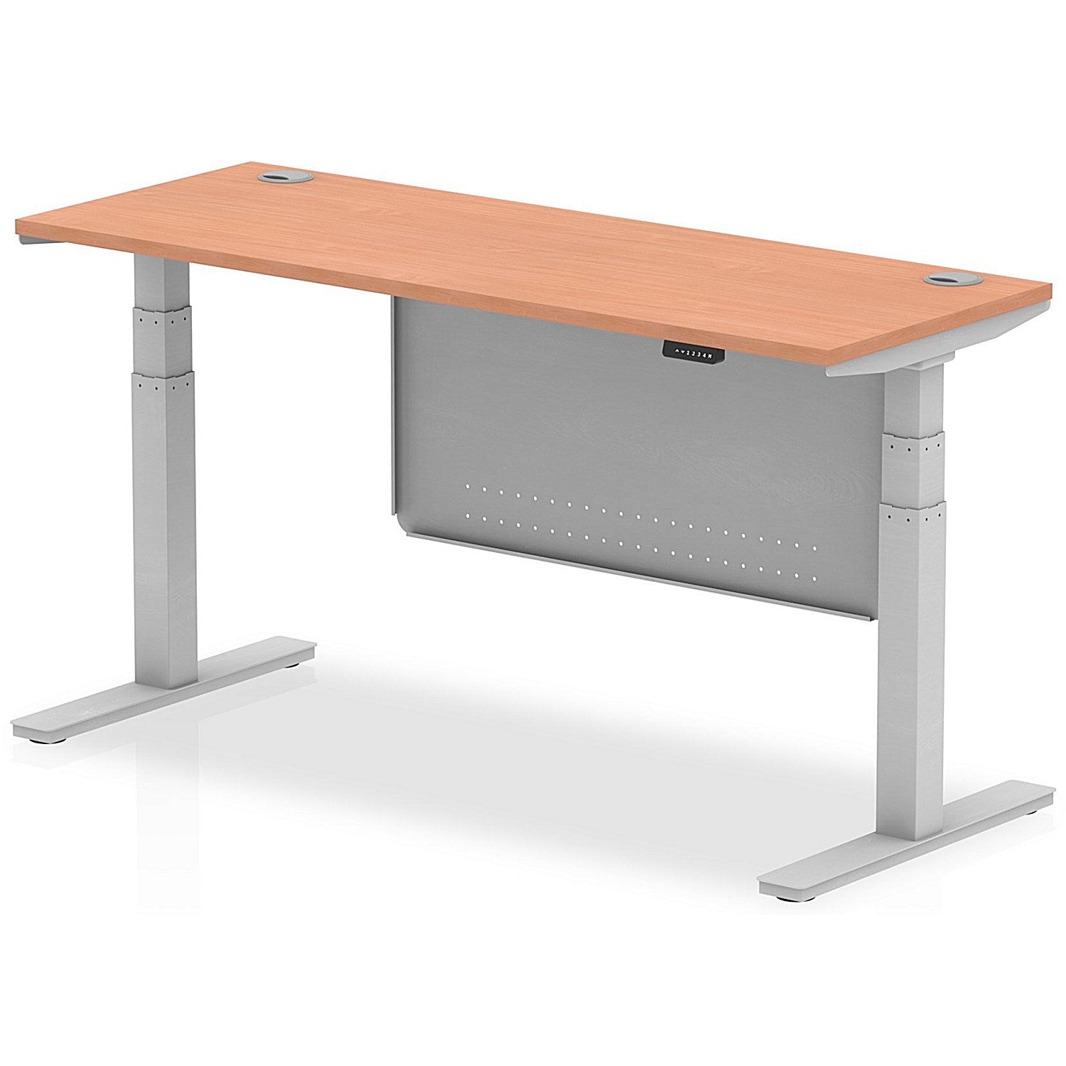 Air Modesty 1600mm Slim Rectangular Height Adjustable Desk, Silver Leg & Modesty Panel, Beech Easy2Order : HA01363