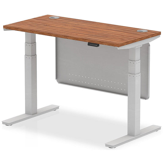 Air Modesty 1200mm Slim Rectangular Height Adjustable Desk, Silver Leg & Modesty Panel, Walnut Easy2Order : HA01365