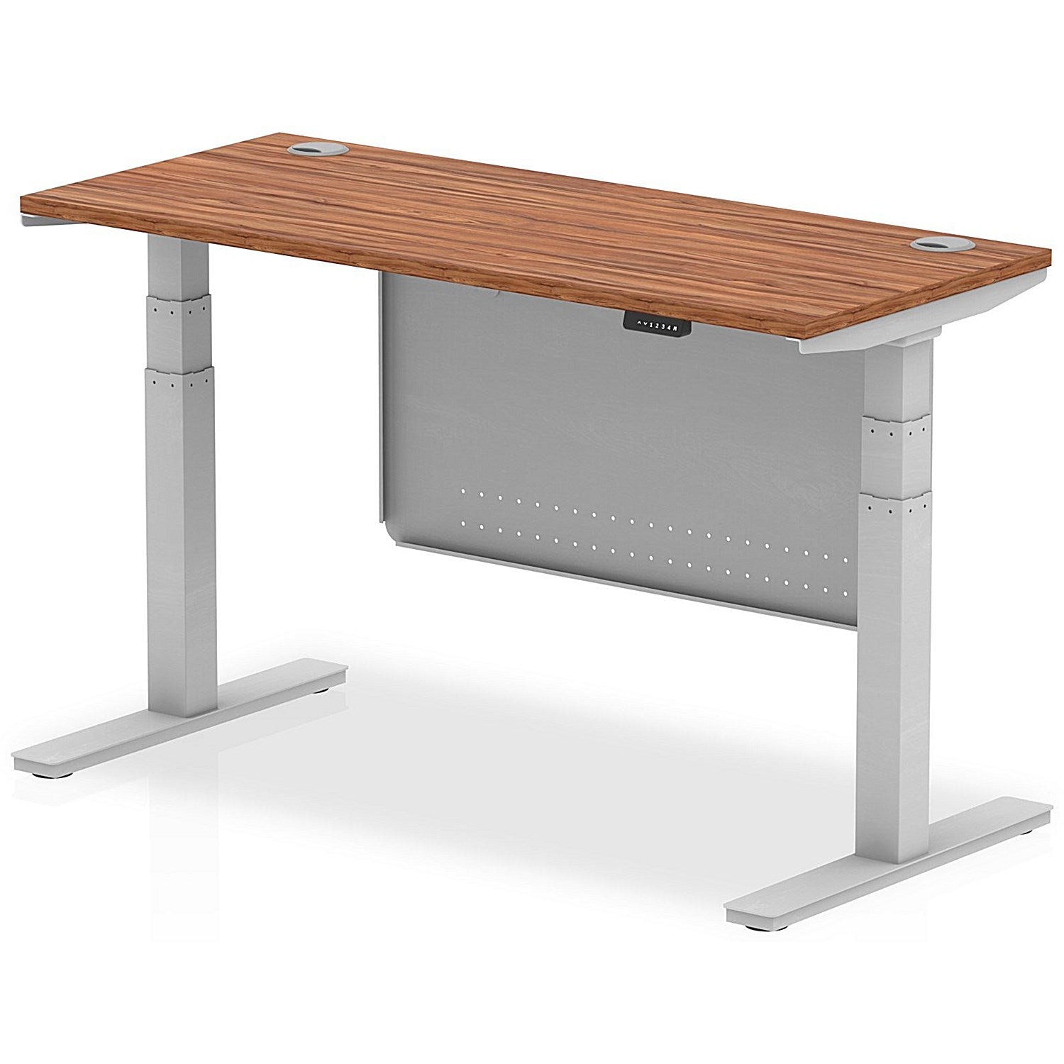 Air Modesty 1400mm Slim Rectangular Height Adjustable Desk, Silver Leg & Modesty Panel, Walnut Easy2Order : HA01366