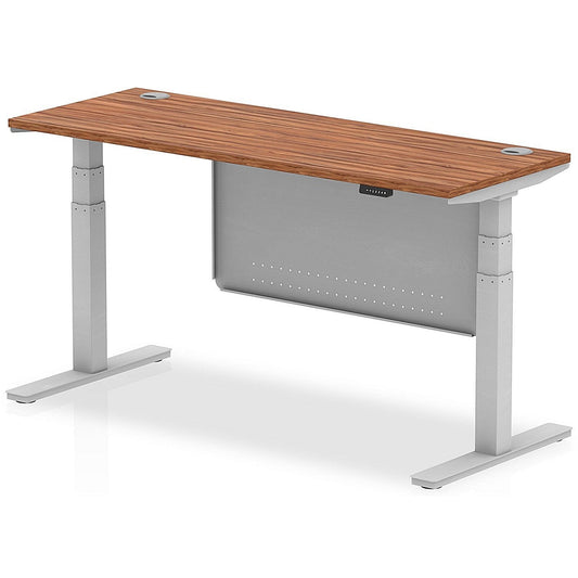 Air Modesty 1600mm Slim Rectangular Height Adjustable Desk, Silver Leg & Modesty Panel, Walnut Easy2Order : HA01367