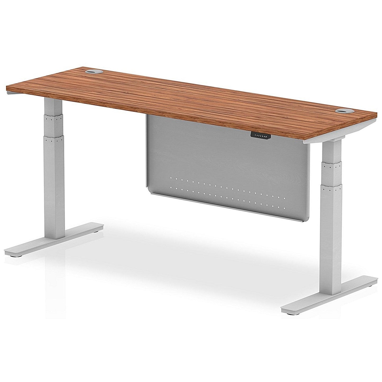 Air Modesty 1800mm Slim Rectangular Height Adjustable Desk, Silver Leg & Modesty Panel, Walnut Easy2Order : HA01368