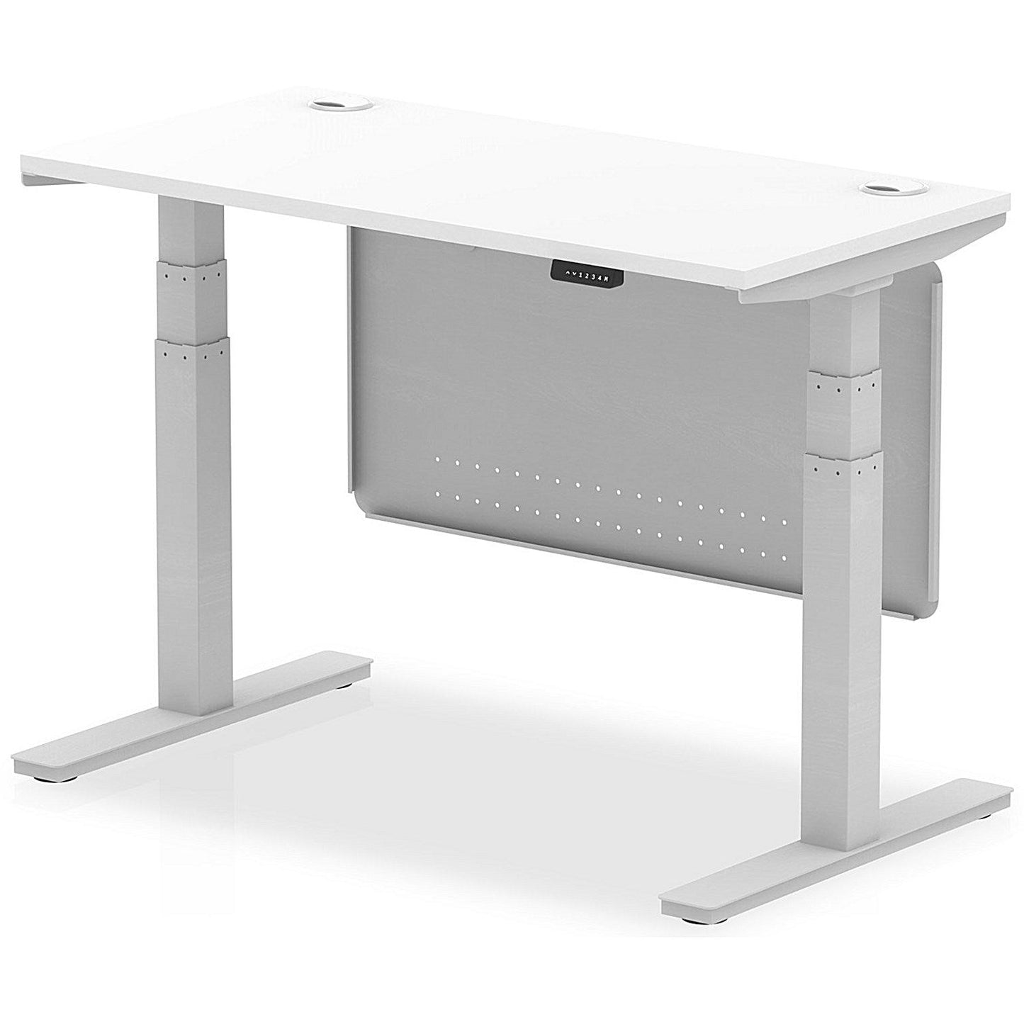 Air Modesty 1200mm Slim Rectangular Height Adjustable Desk, Silver Leg & Modesty Panel, White Easy2Order : HA01369