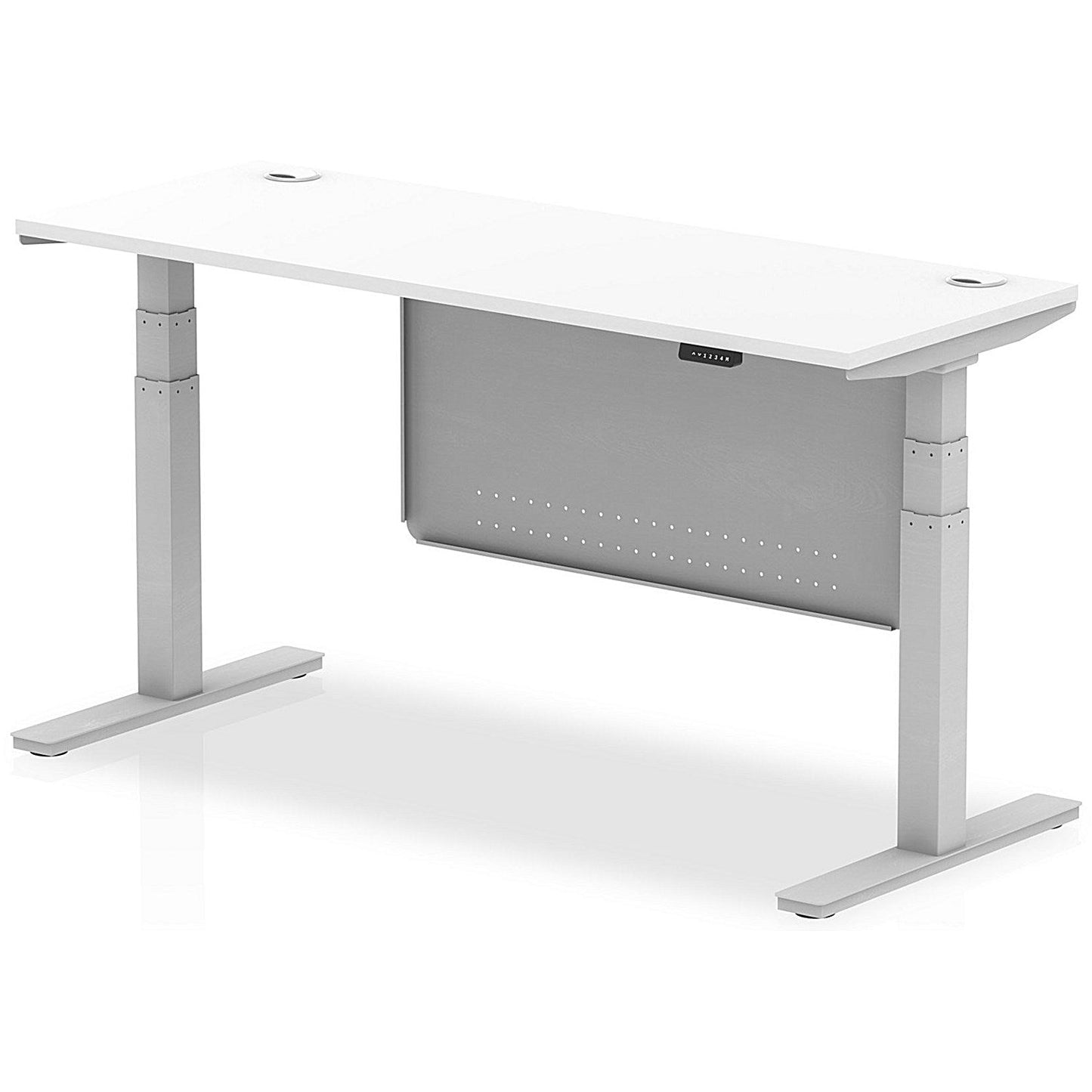 Air Modesty 1600mm Slim Rectangular Height Adjustable Desk, Silver Leg & Modesty Panel, White Easy2Order : HA01371