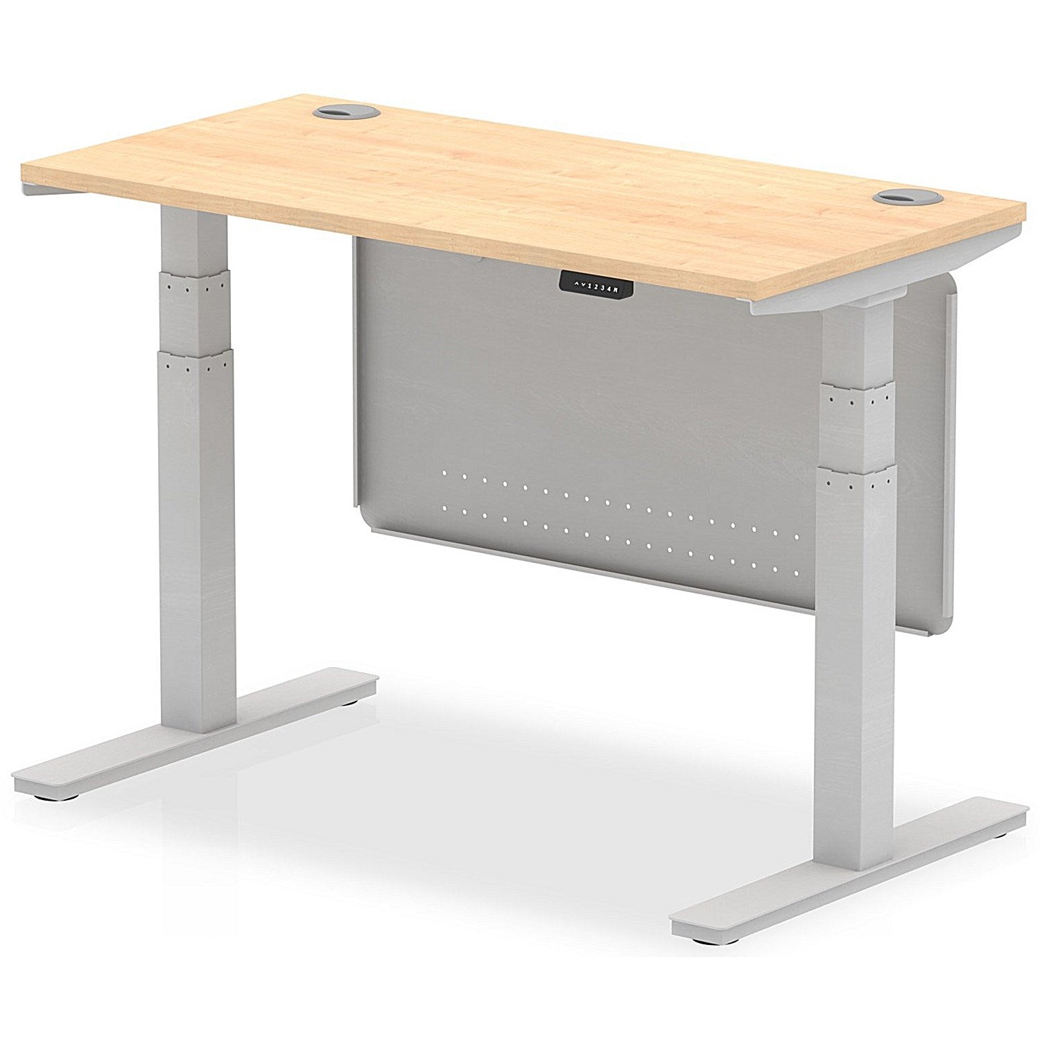 Air Modesty 1200mm Slim Rectangular Height Adjustable Desk, Silver Leg & Modesty Panel, Maple Easy2Order : HA01373