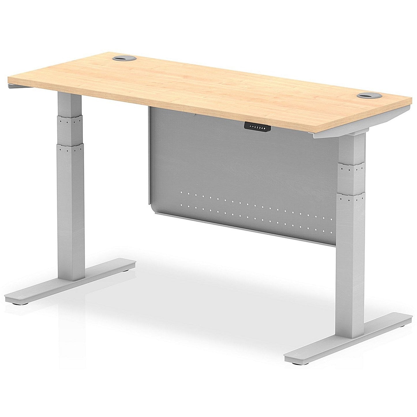 Air Modesty 1400mm Slim Rectangular Height Adjustable Desk, Silver Leg & Modesty Panel, Maple Easy2Order : HA01374