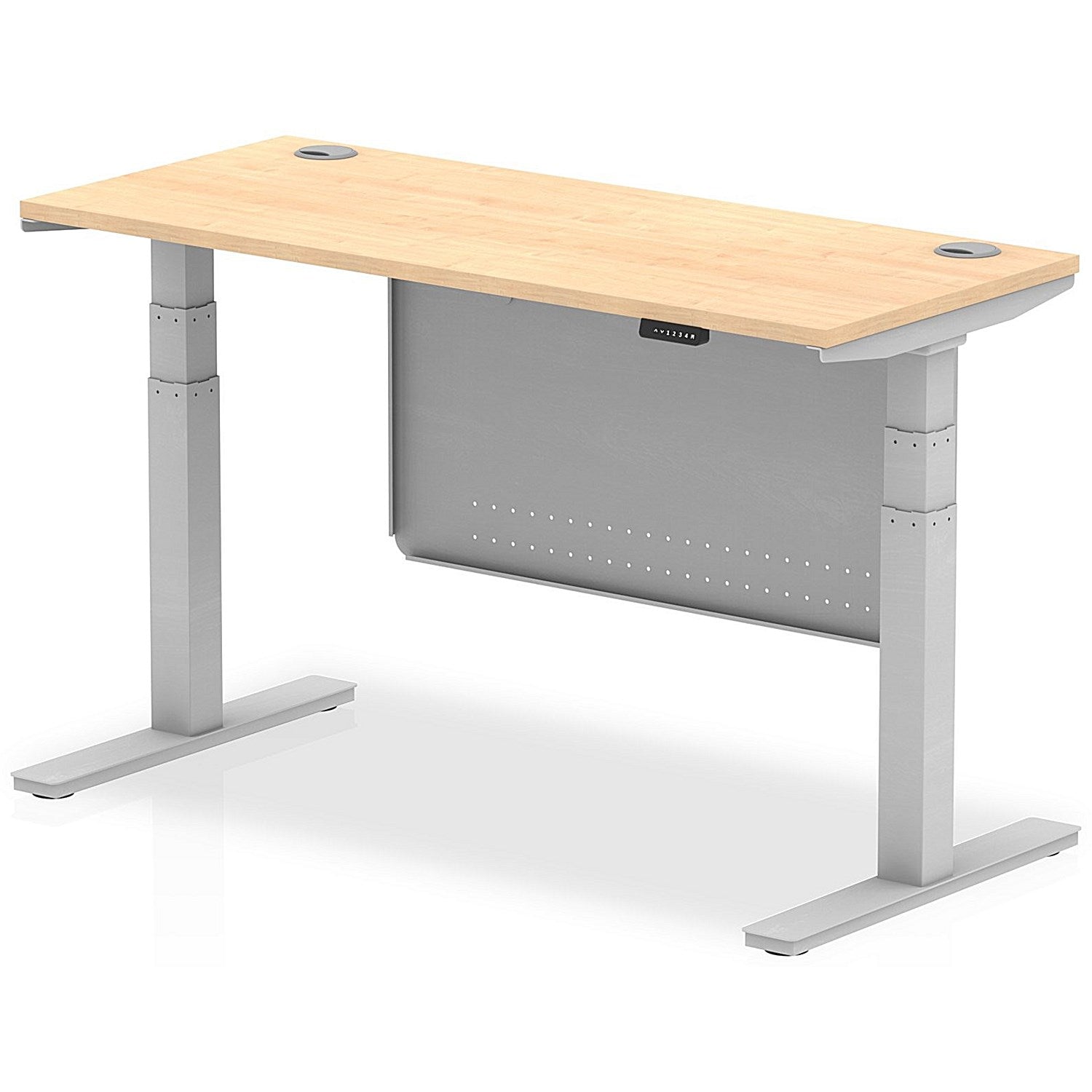 Air Modesty 1400mm Slim Rectangular Height Adjustable Desk, Silver Leg & Modesty Panel, Maple Easy2Order : HA01374