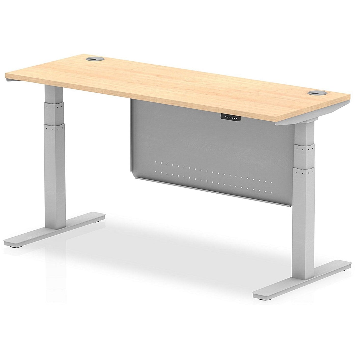 Air Modesty 1600mm Slim Rectangular Height Adjustable Desk, Silver Leg & Modesty Panel, Maple Easy2Order : HA01375