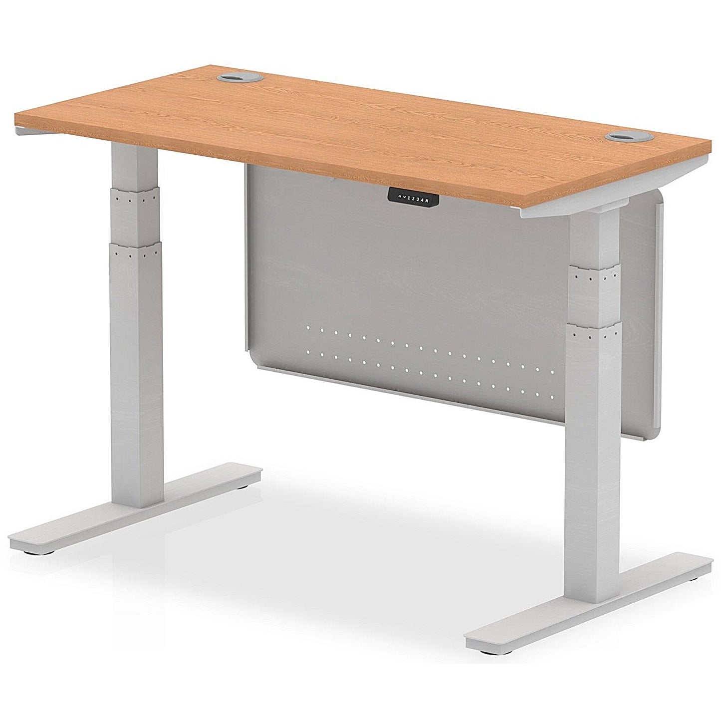Air Modesty 1200mm Slim Rectangular Height Adjustable Desk, Silver Leg & Modesty Panel, Oak Easy2Order : HA01377