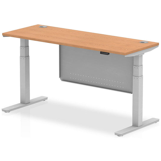 Air Modesty 1600mm Slim Rectangular Height Adjustable Desk, Silver Leg & Modesty Panel, Oak Easy2Order : HA01379