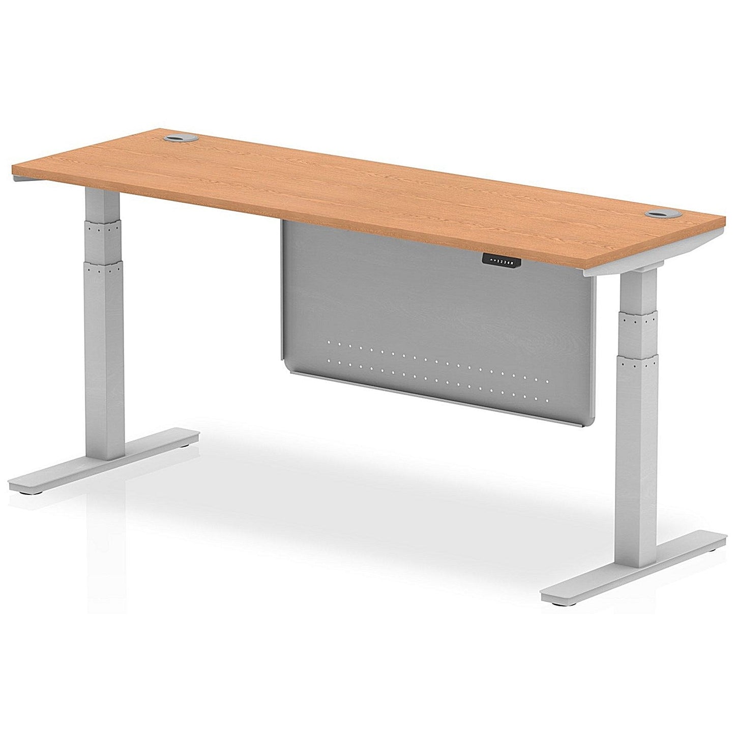 Air Modesty 1800mm Slim Rectangular Height Adjustable Desk, Silver Leg & Modesty Panel, Oak Easy2Order : HA01380