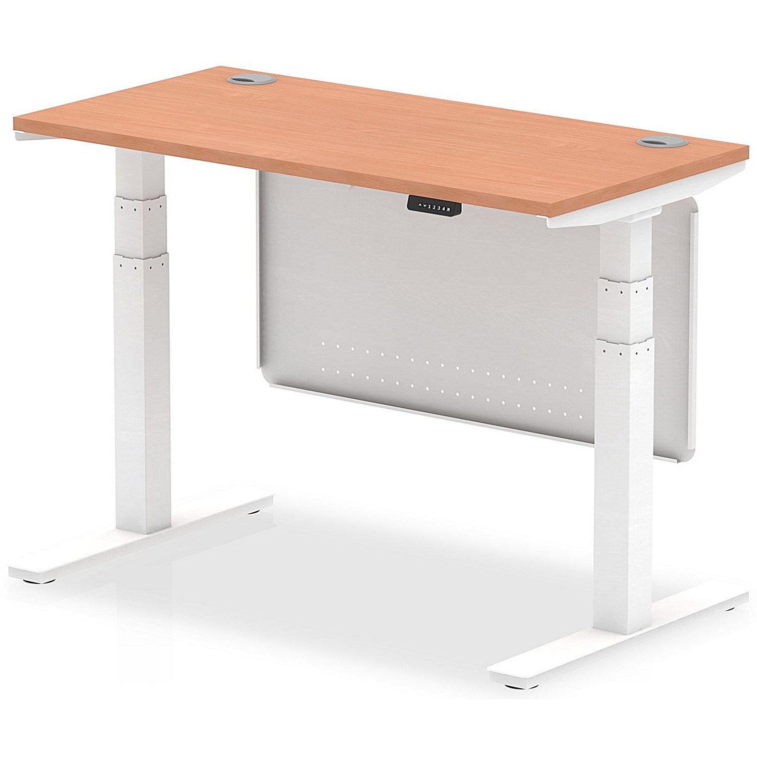 Air Modesty 1200mm Slim Rectangular Height Adjustable Desk, White Leg & Modesty Panel, Beech Easy2Order : HA01381