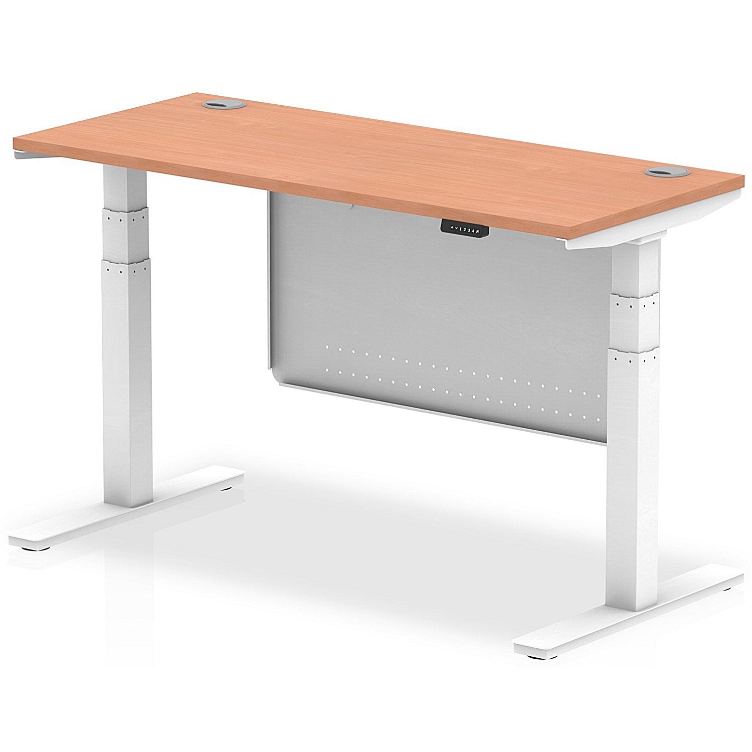 Air Modesty 1400mm Slim Rectangular Height Adjustable Desk, White Leg & Modesty Panel, Beech Easy2Order : HA01382