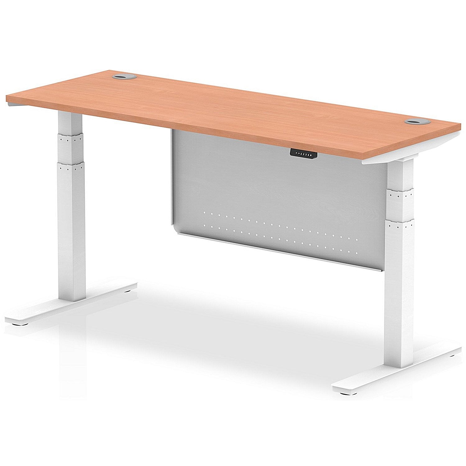 Air Modesty 1600mm Slim Rectangular Height Adjustable Desk, White Leg & Modesty Panel, Beech Easy2Order : HA01383